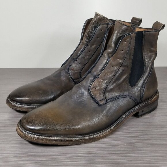 John Varvatos Fleetwood Chelsea Boots, Brown Distressed Leather, Mens Size 11 M - Picture 3 of 13